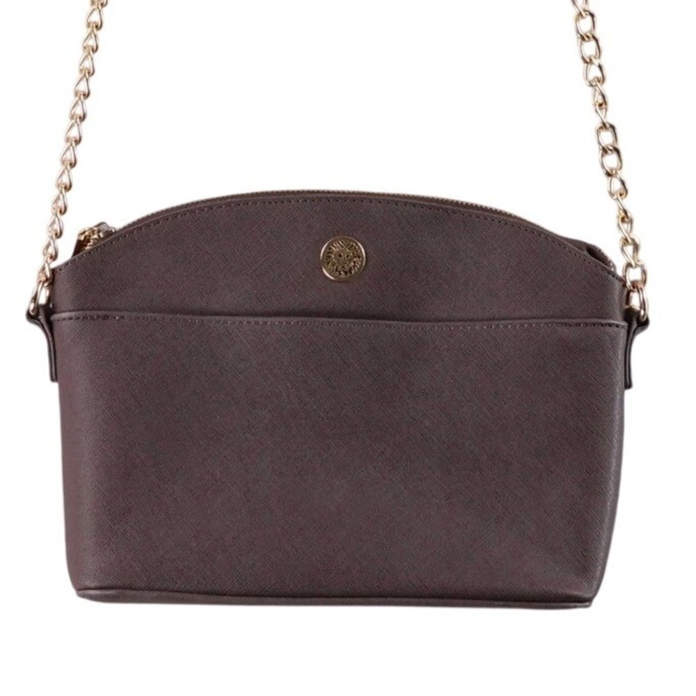 Anne Klein Brown Crossbody Bag Gold Chain Strap‎ Flap Detail Women